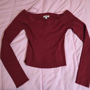 ORANGE KISS Burgundy Off-Shoulder Cropped Sweater SIZE Medium